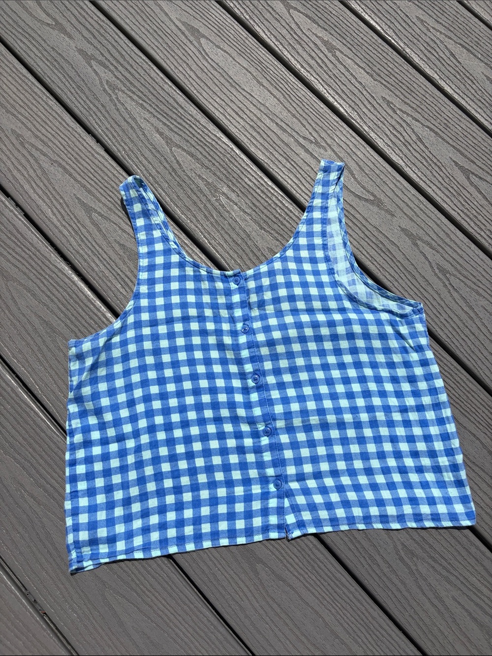 Blue Gingham Crop Tank Top - Picture 3 of 5